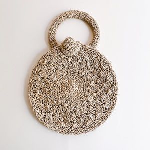 Vintage 1950s 1960s Crochet Straw Lined Mini Handbag Garden Party Tea Party